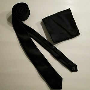 Pierre Cardin skinny black tie and handkerchief